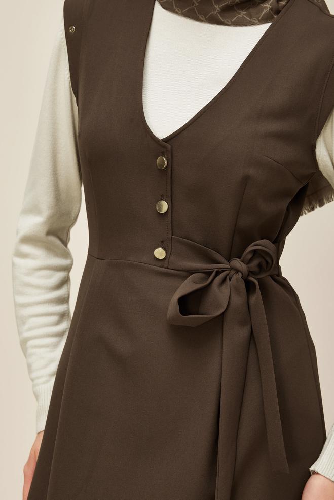 Vêtements hijab BRUN ROBE TABLIER BOUTONNÉE 46017 - ALVİNA