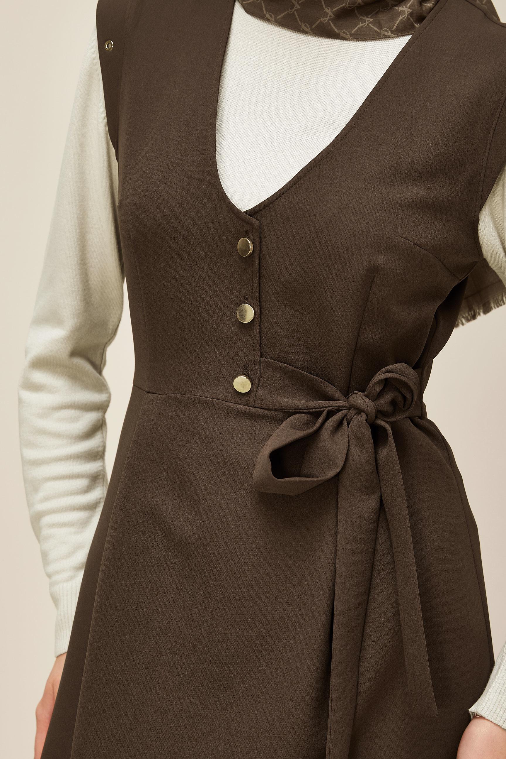 Tesettür giyim KAHVE DÜĞMELİ JİLE ELBİSE 46017