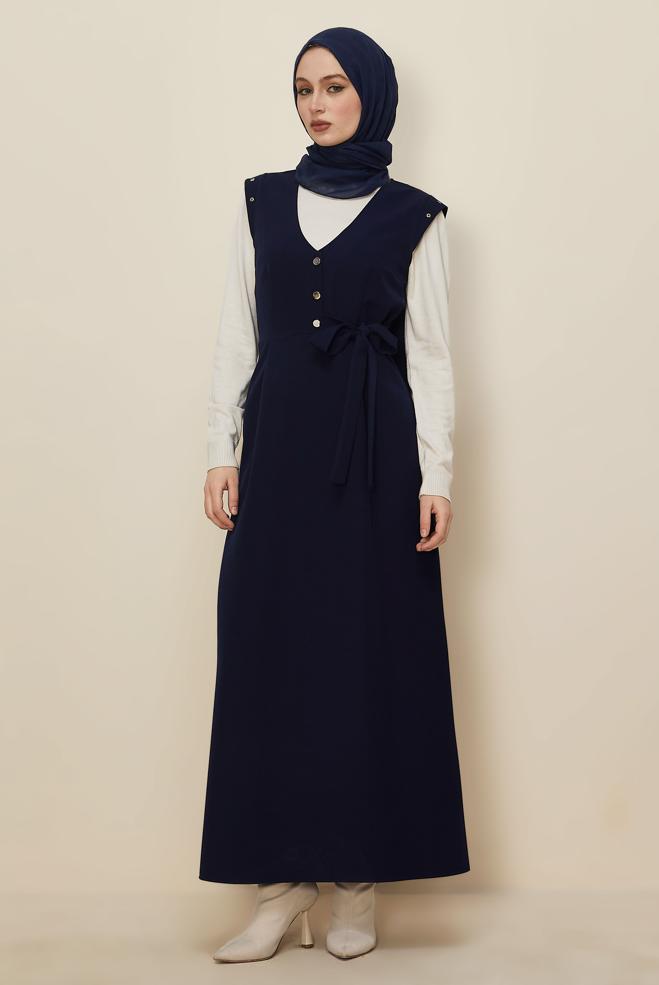 Hijab clothing NAVY BLUE BUTTONED PINAFORE DRESS 46017 - ALVİNA