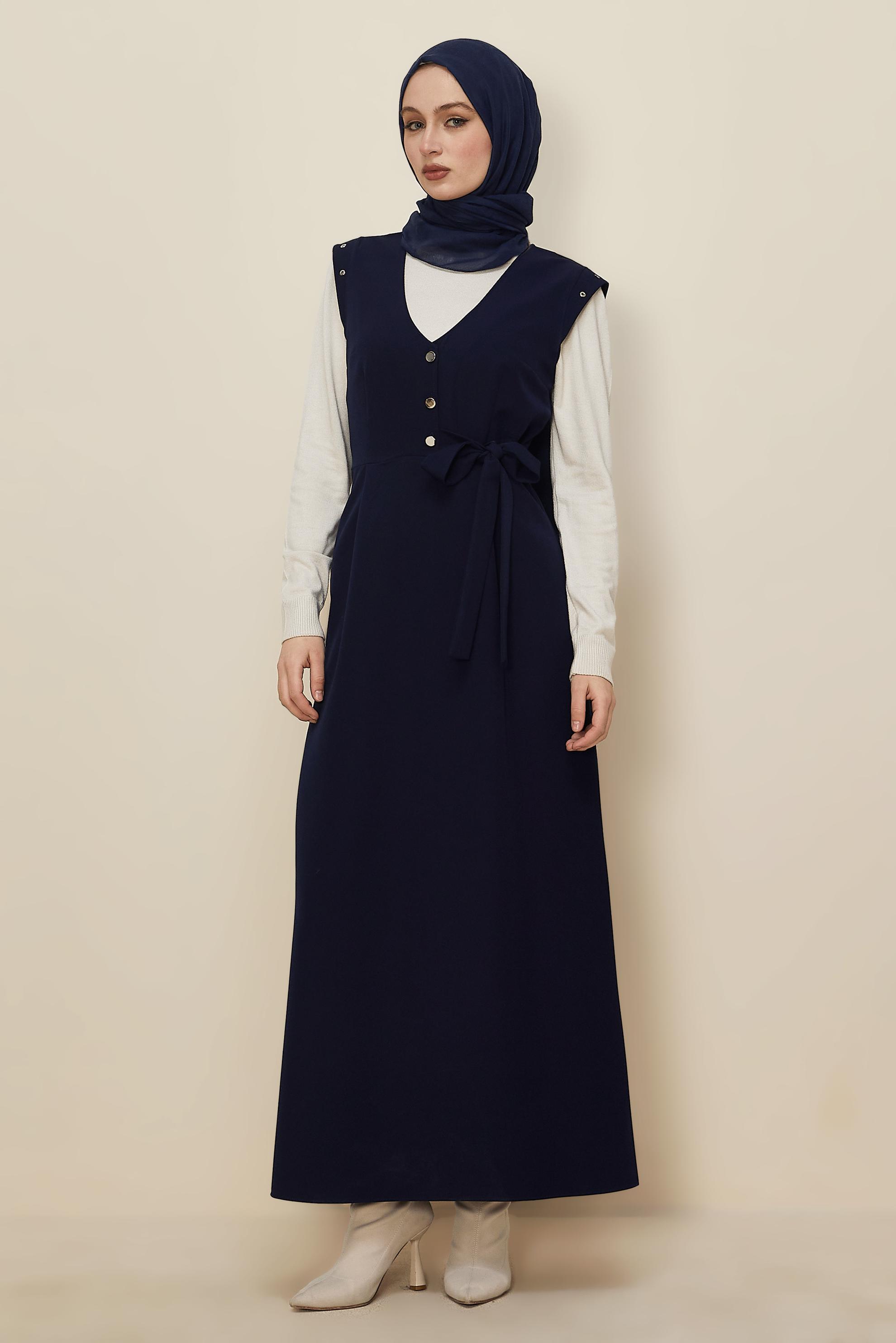 Hijab clothing NAVY BLUE BUTTONED PINAFORE DRESS 46017