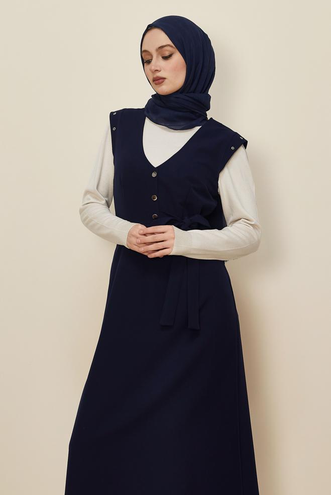 Hijab clothing NAVY BLUE BUTTONED PINAFORE DRESS 46017 - ALVİNA