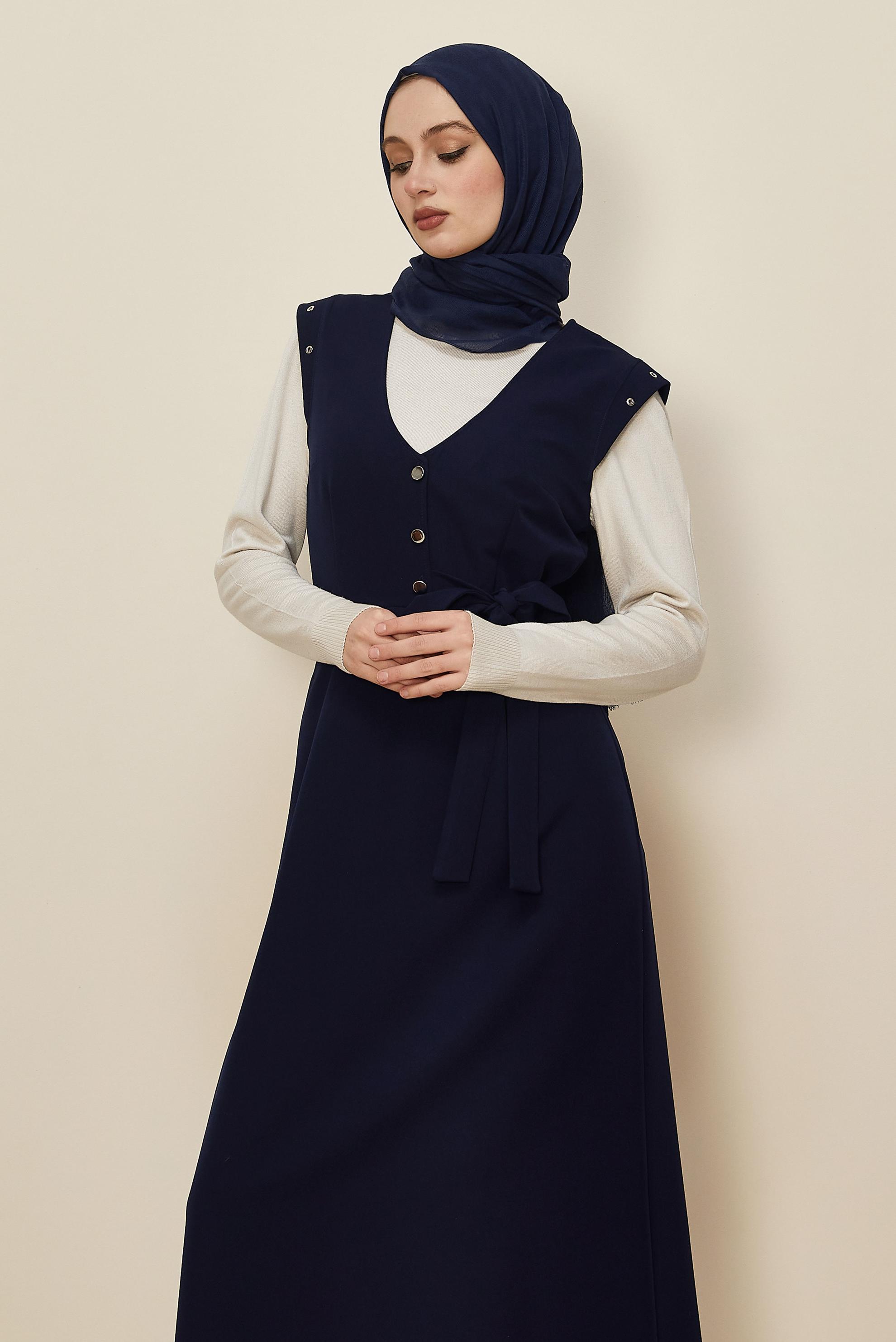 Hijab clothing NAVY BLUE BUTTONED PINAFORE DRESS 46017