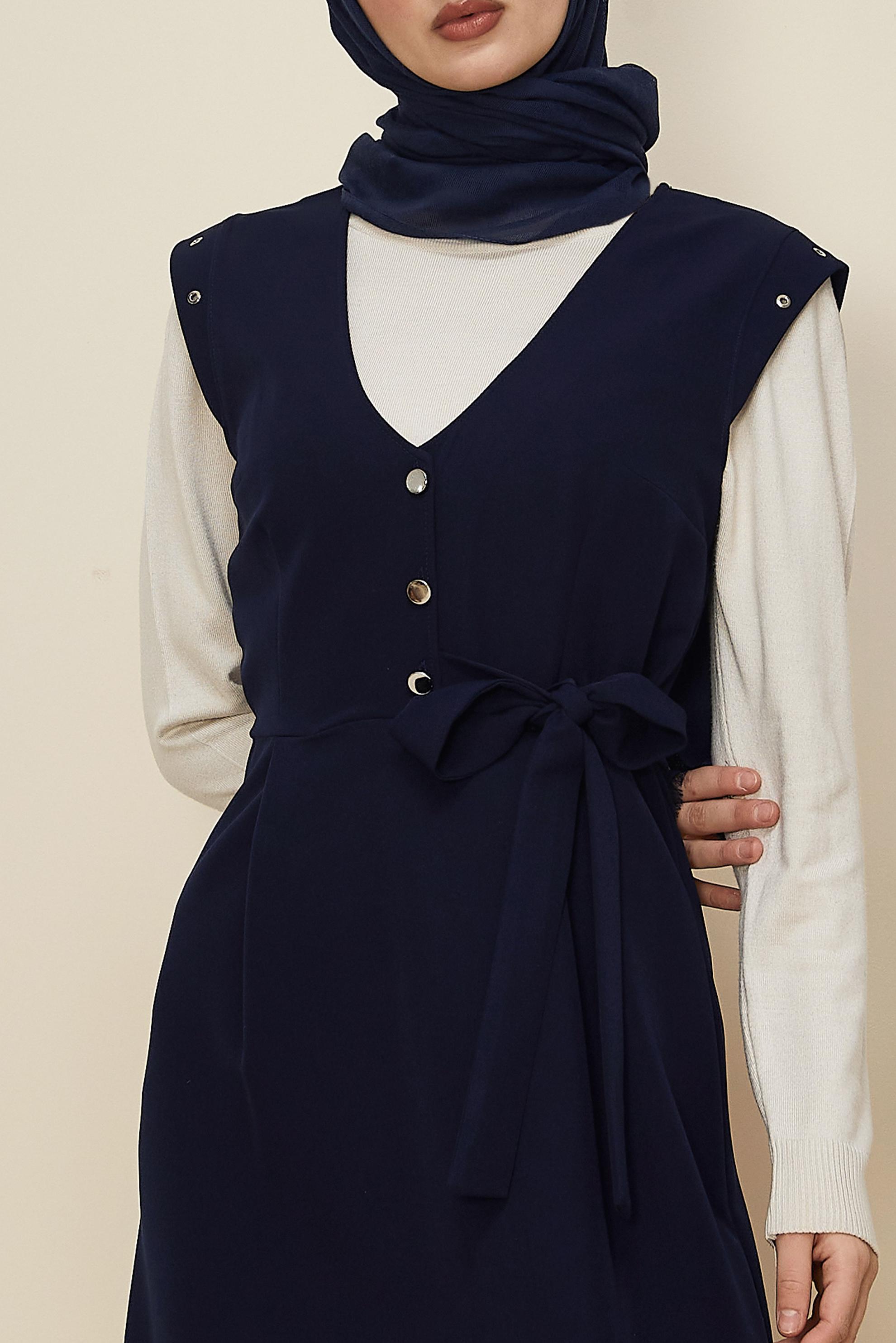 Hijab clothing NAVY BLUE BUTTONED PINAFORE DRESS 46017