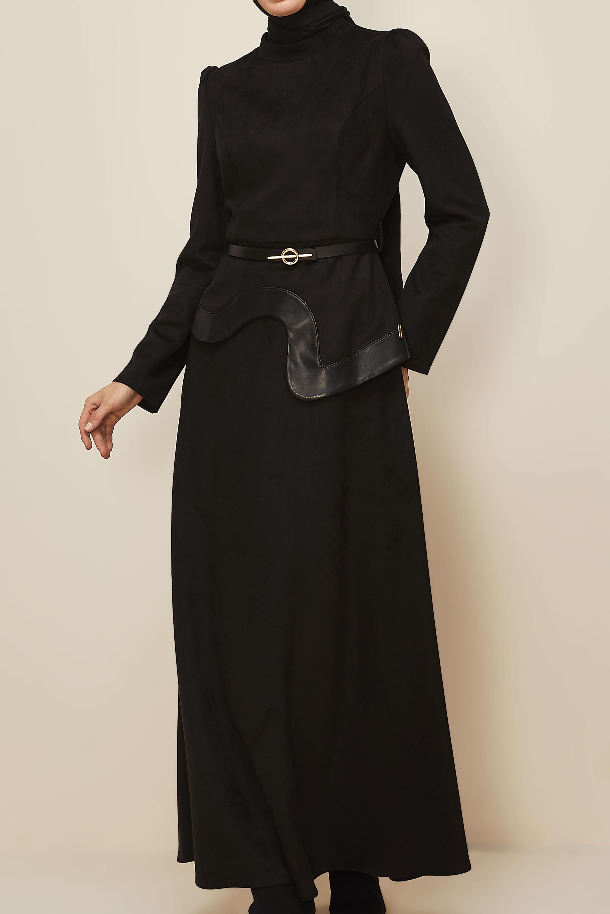 Tesettür giyim SİYAH 46025 EDNA SÜET ELBİSE 38-44 TEK40