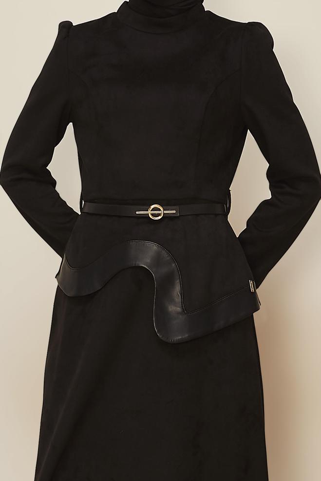 Tesettür giyim SİYAH 46025 EDNA SÜET ELBİSE 38-44 TEK40 - ALVİNA