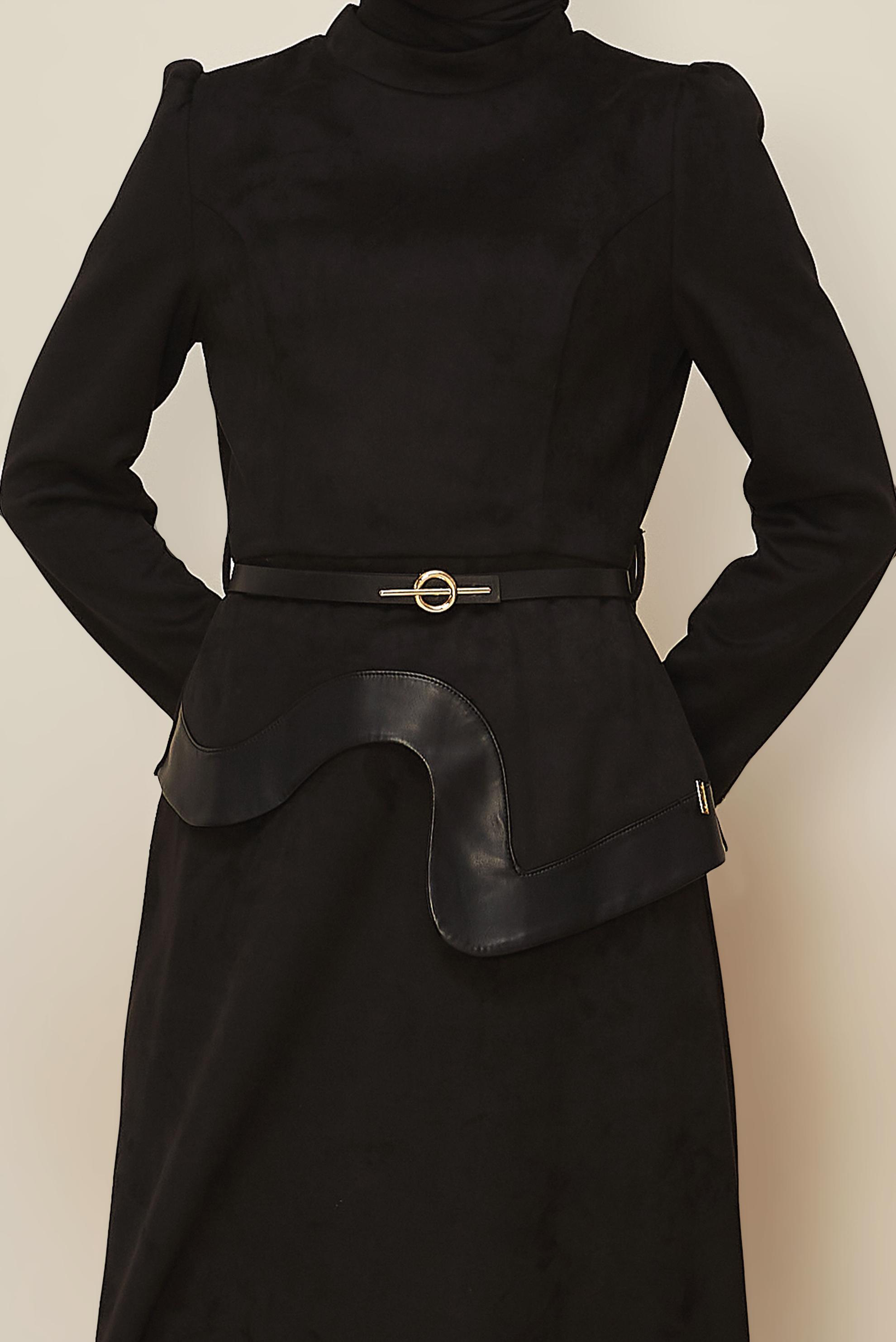 Tesettür giyim SİYAH 46025 EDNA SÜET ELBİSE 38-44 TEK40