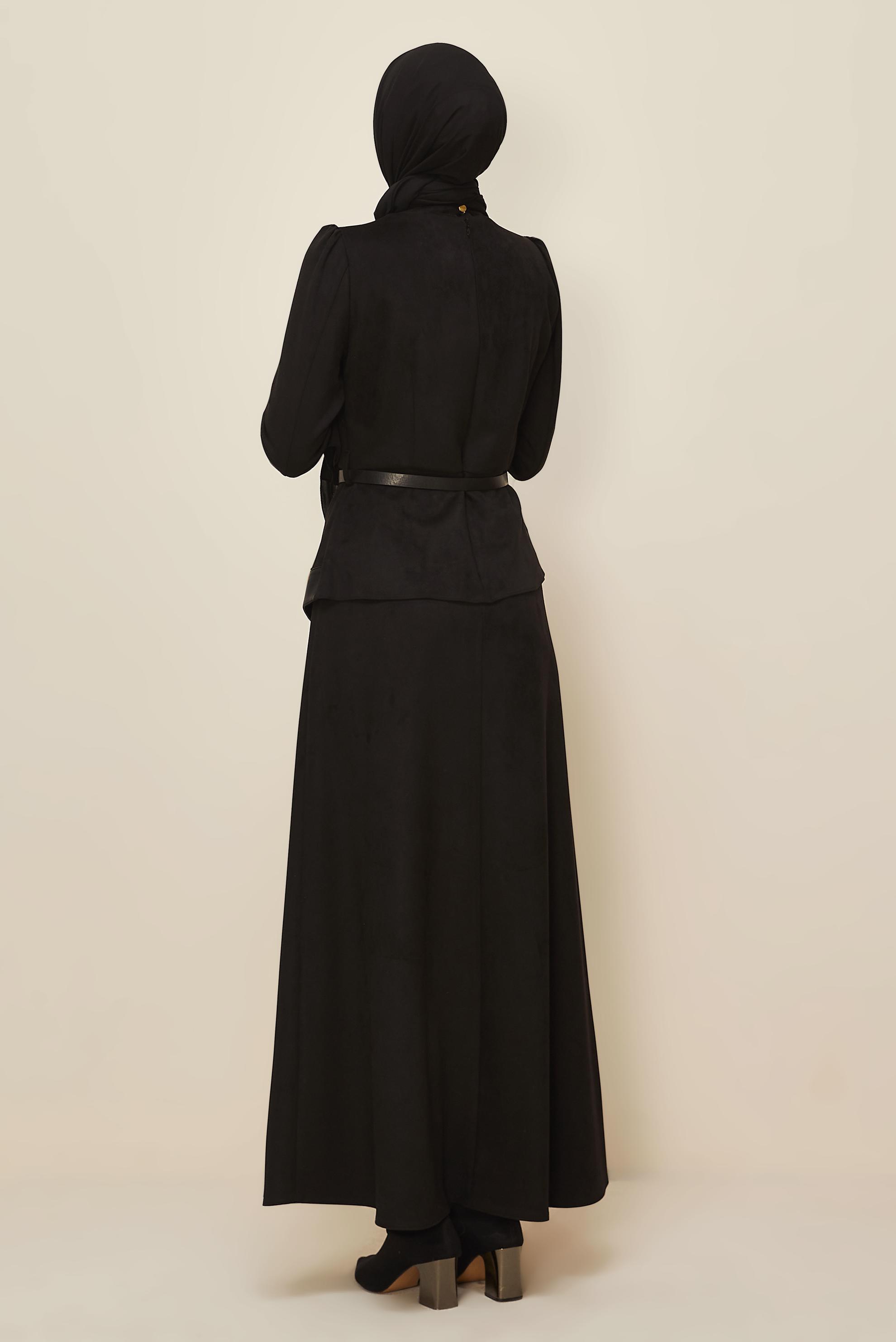 Tesettür giyim SİYAH 46025 EDNA SÜET ELBİSE 38-44 TEK40