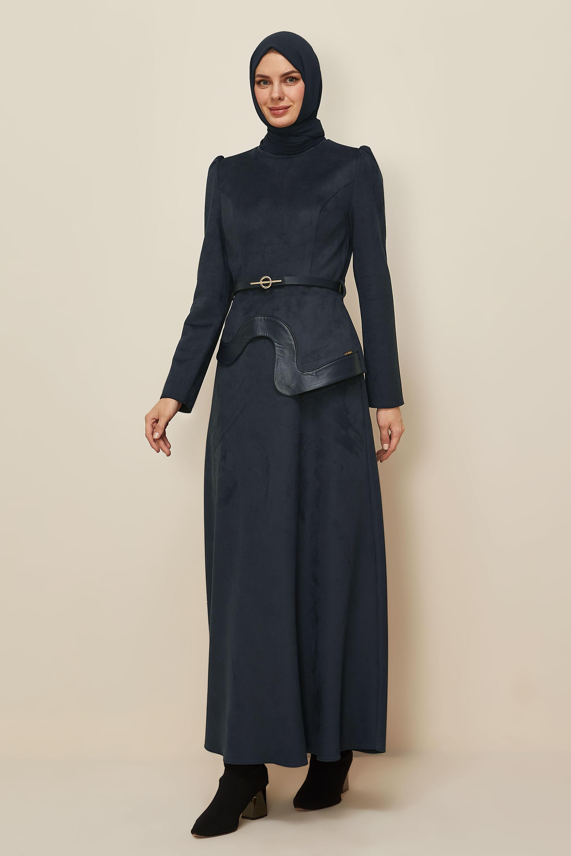 Tesettür giyim LACİVERT 46025 EDNA SÜET ELBİSE 38-44 TEK40