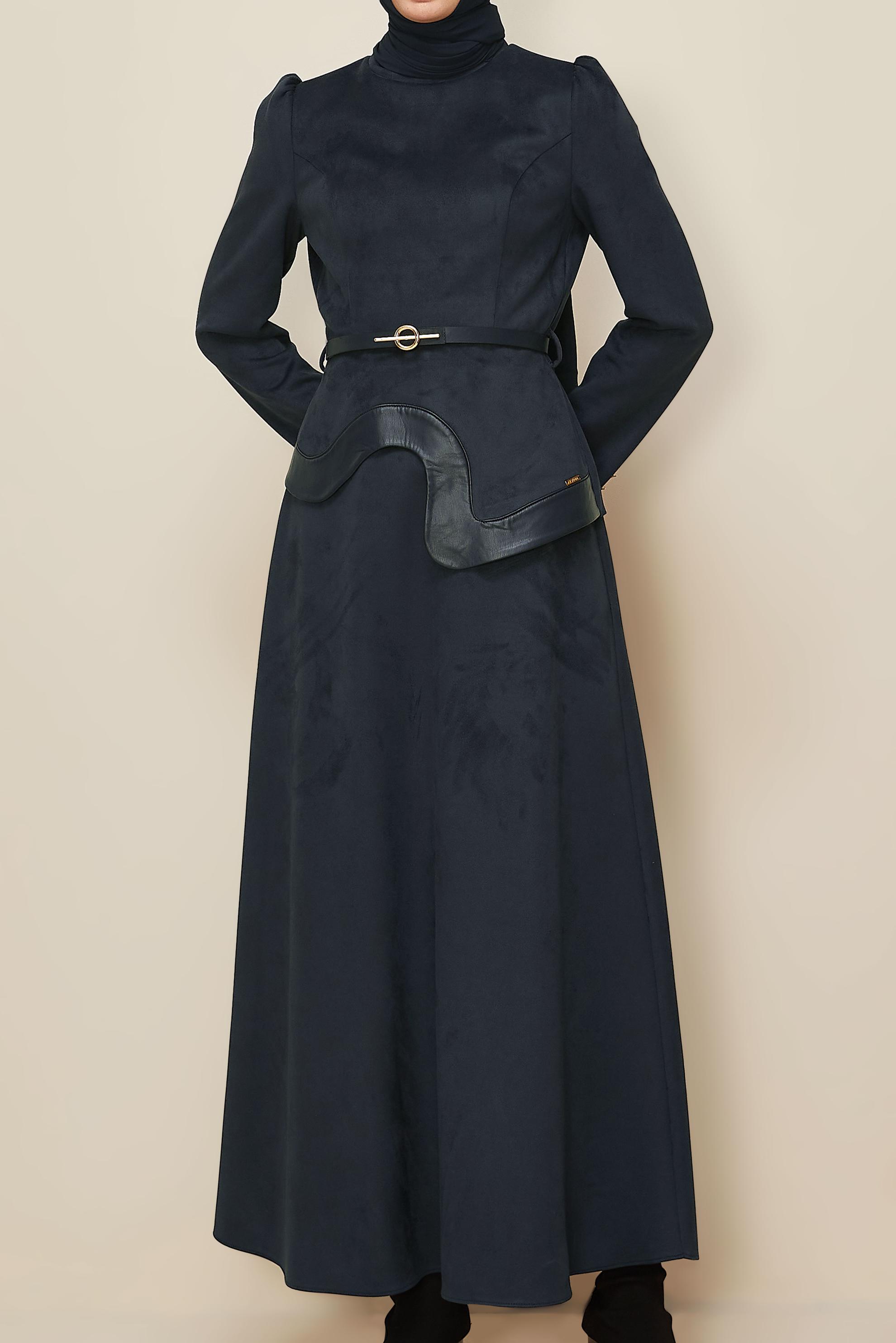 Tesettür giyim LACİVERT 46025 EDNA SÜET ELBİSE 38-44 TEK40