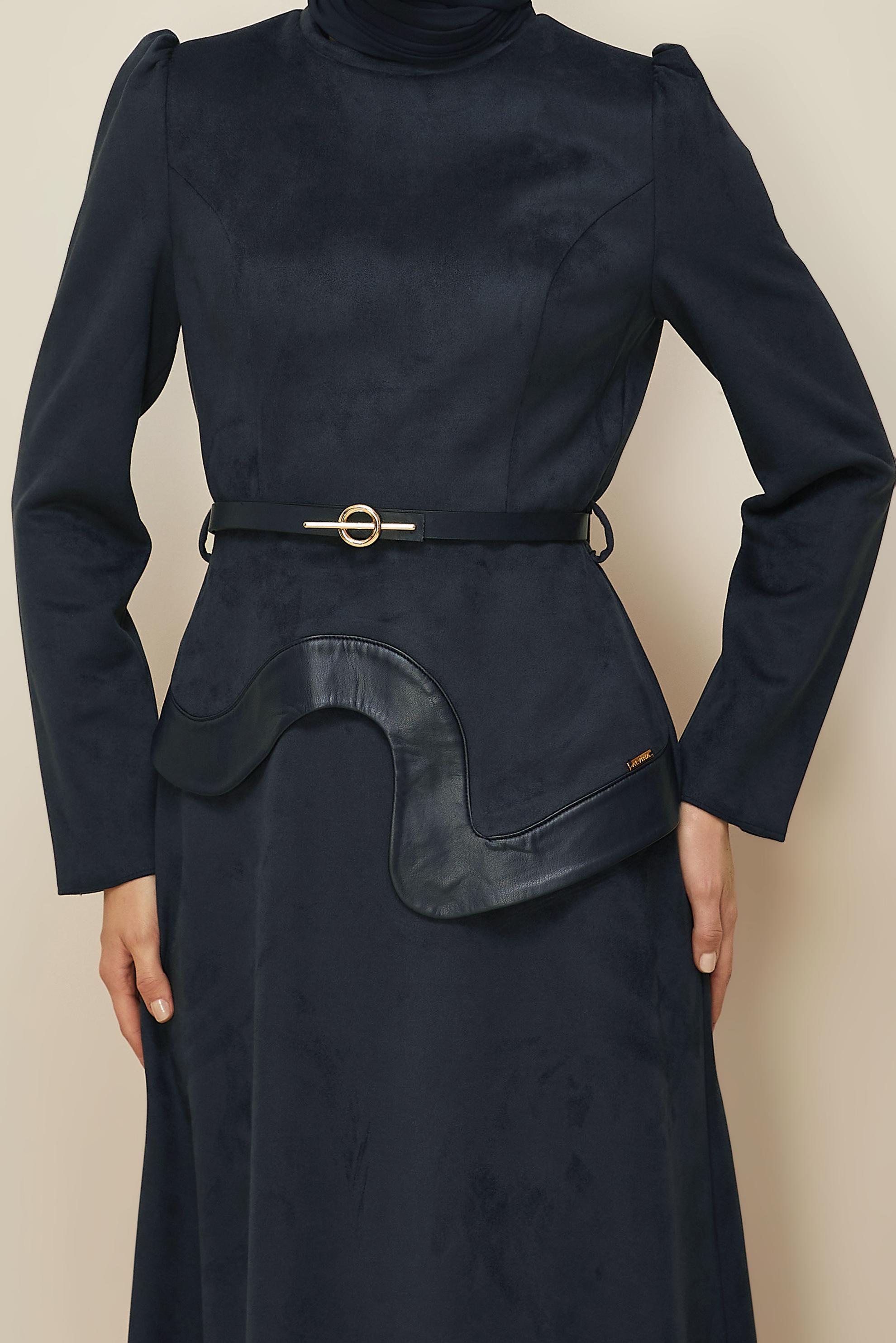 Tesettür giyim LACİVERT 46025 EDNA SÜET ELBİSE 38-44 TEK40