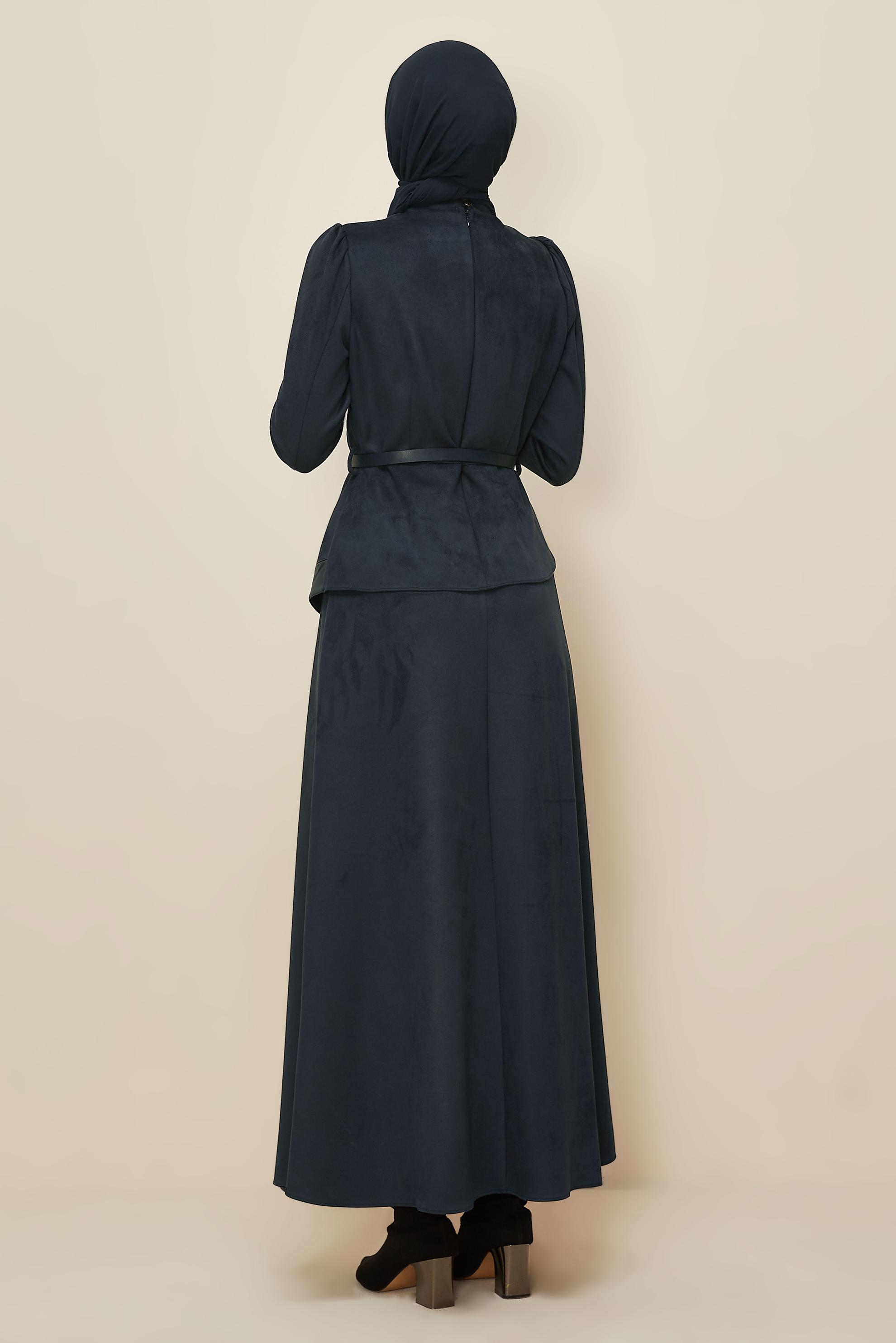 Tesettür giyim LACİVERT 46025 EDNA SÜET ELBİSE 38-44 TEK40