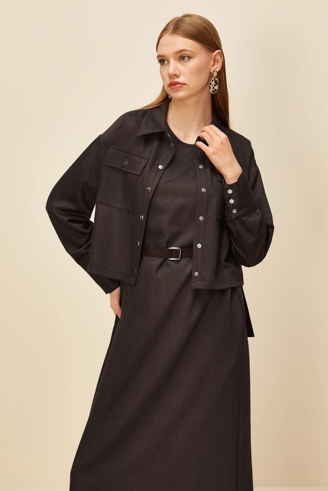 Hijab clothing BROWN JACKET WITH BELTED DRESS SUIT 46030 - ALVİNA