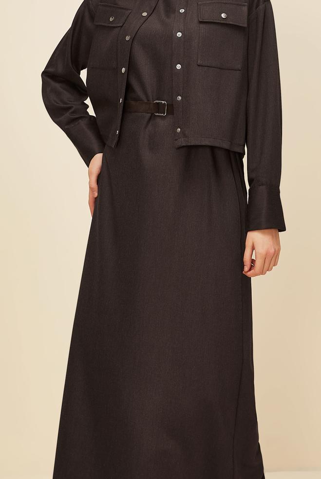 Hijab clothing BROWN JACKET WITH BELTED DRESS SUIT 46030 - ALVİNA