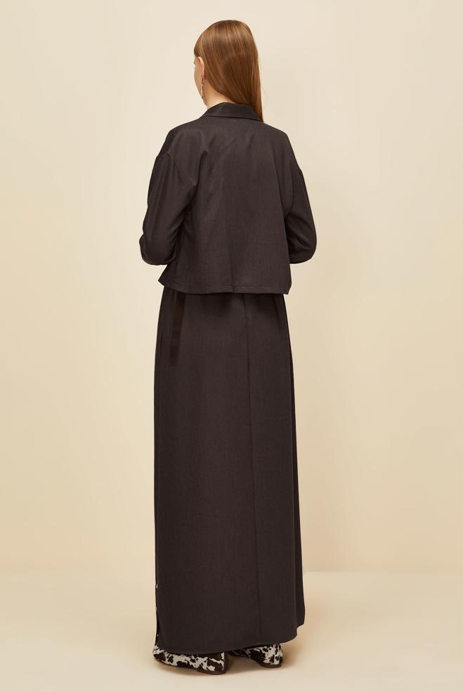 Hijab clothing BROWN JACKET WITH BELTED DRESS SUIT 46030 - ALVİNA