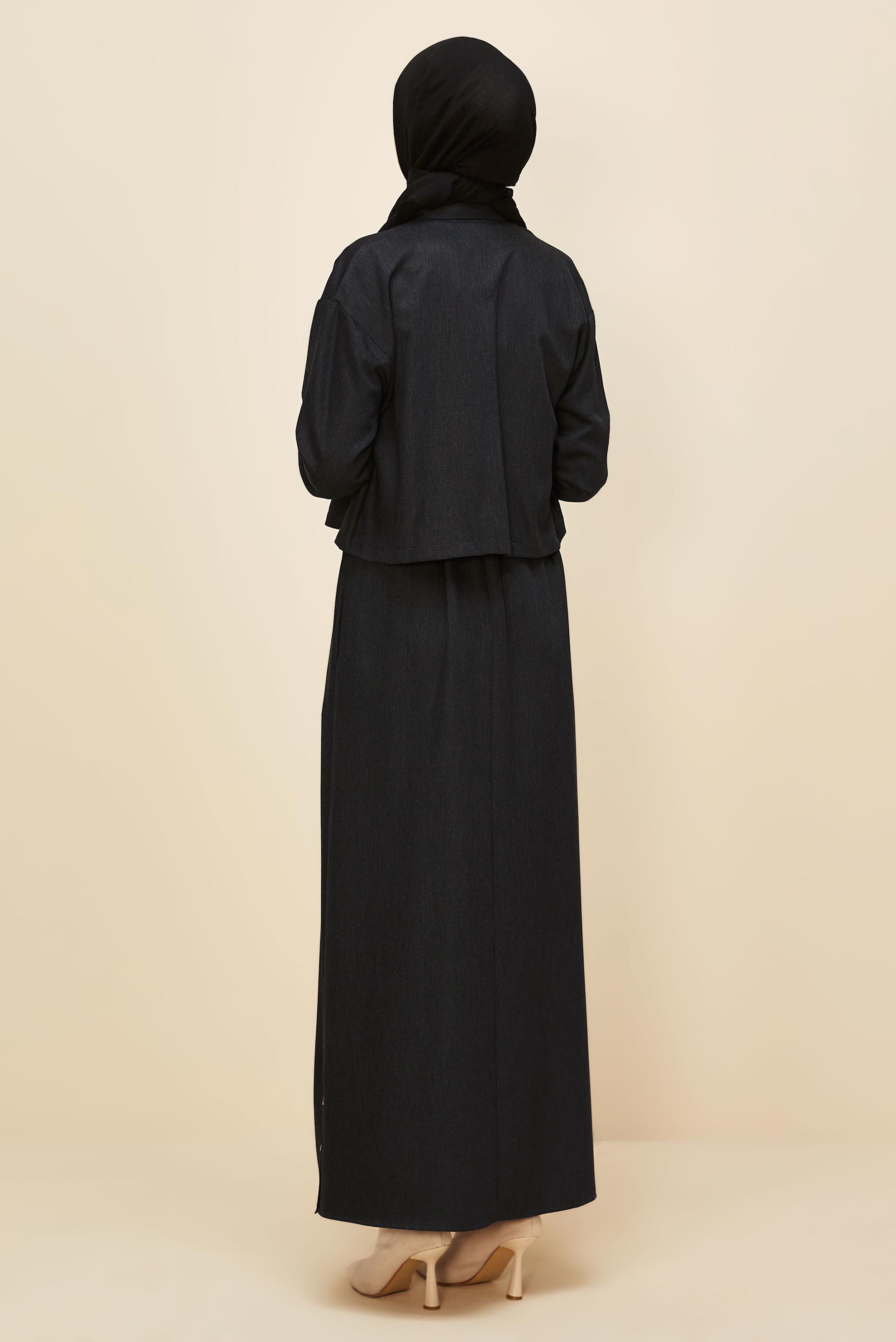 Tesettür giyim GRİ CEKETLİ KEMERLİ ELBİSELİ TAKIM 46030