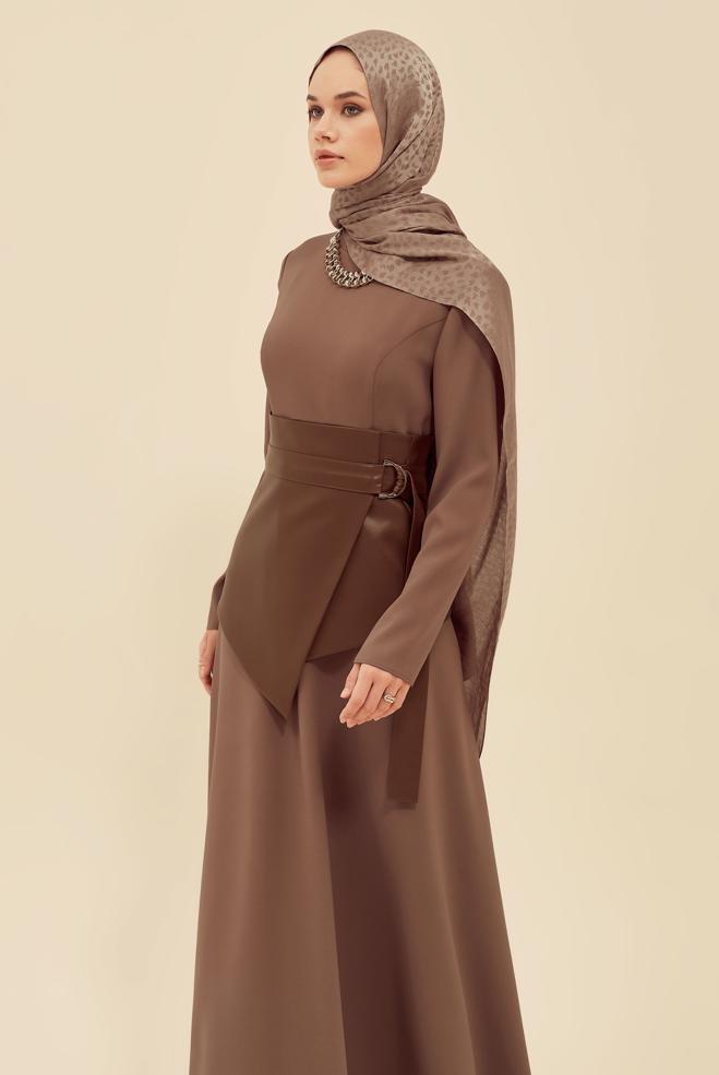 Tesettür giyim KAHVE 46031 12764 ELBİSE 38-42 - ALVİNA