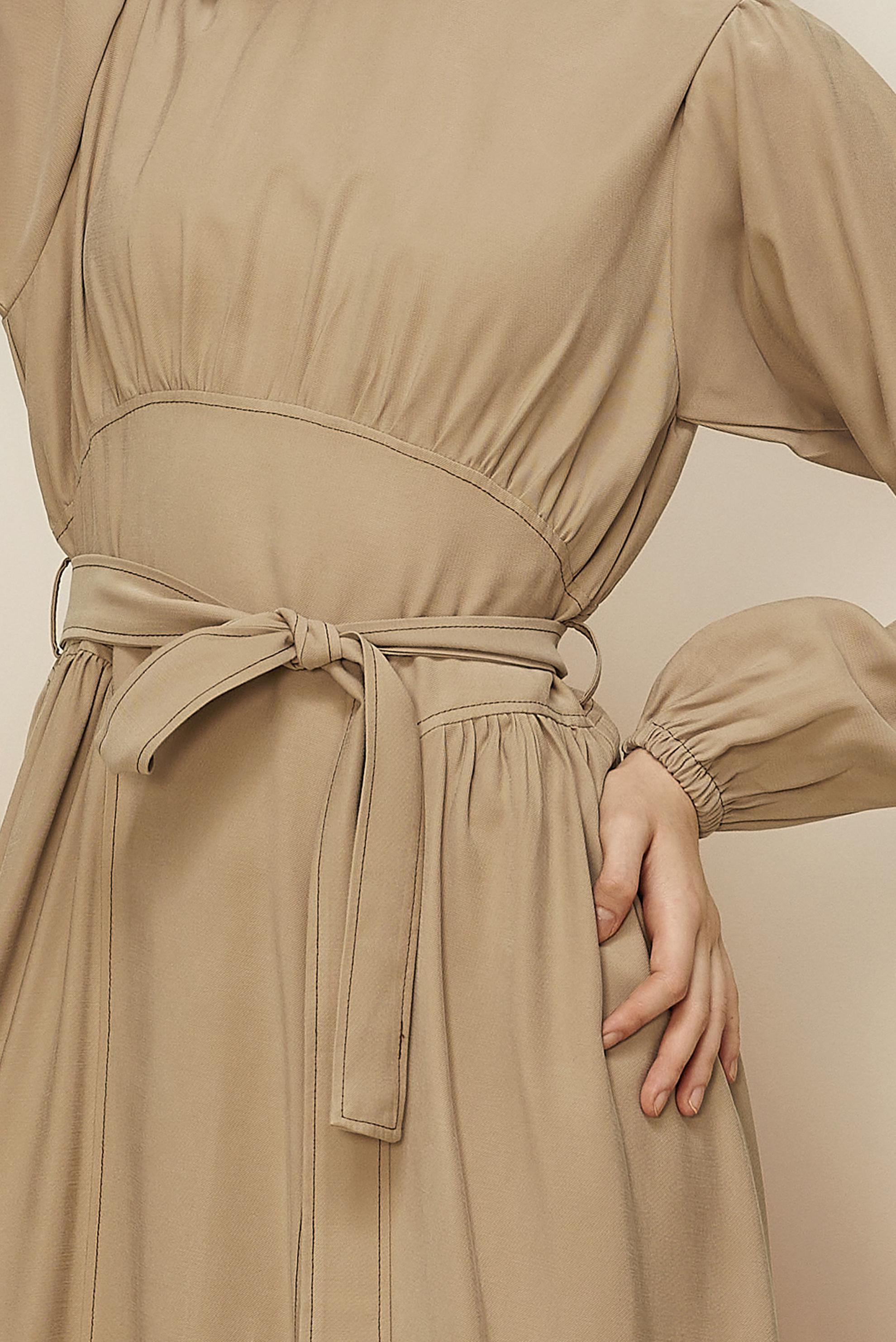 Tesettür giyim TABA KUŞAKLI ELBİSE 46047