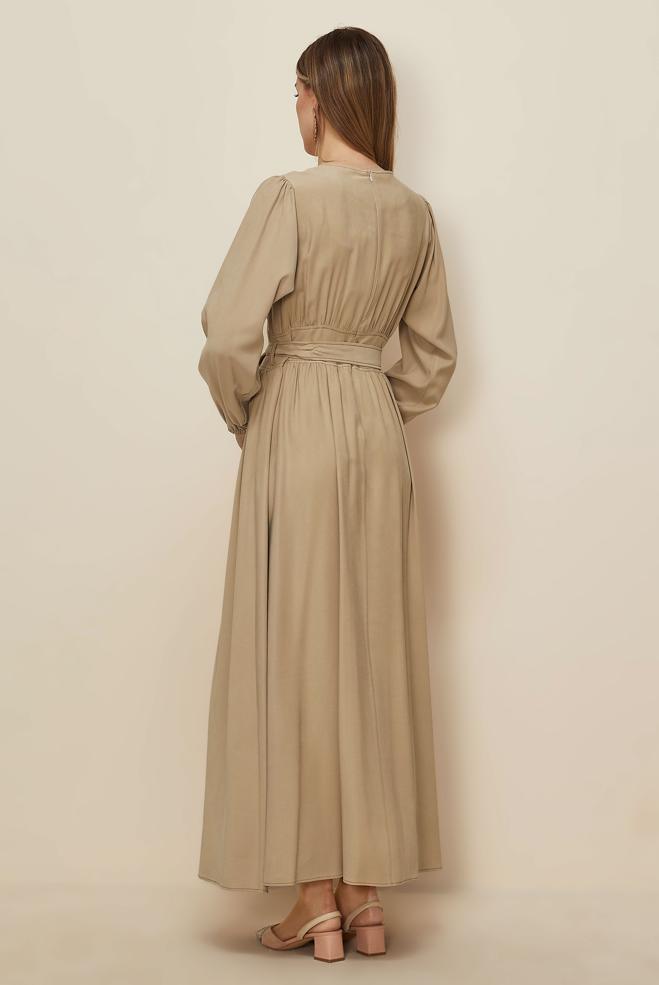 Tesettür giyim TABA KUŞAKLI ELBİSE 46047 - ALVİNA