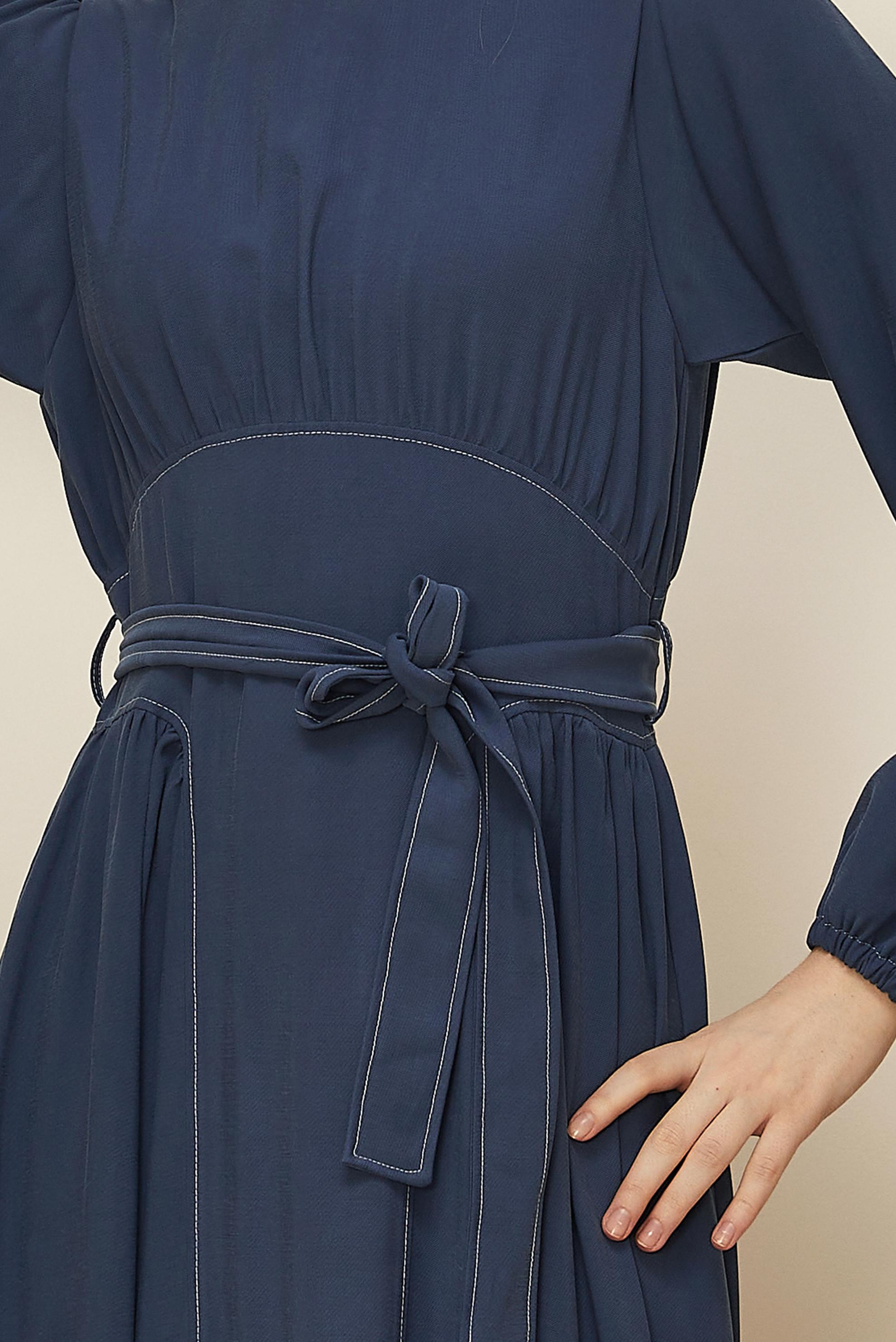 Tesettür giyim LACİVERT KUŞAKLI ELBİSE 46047