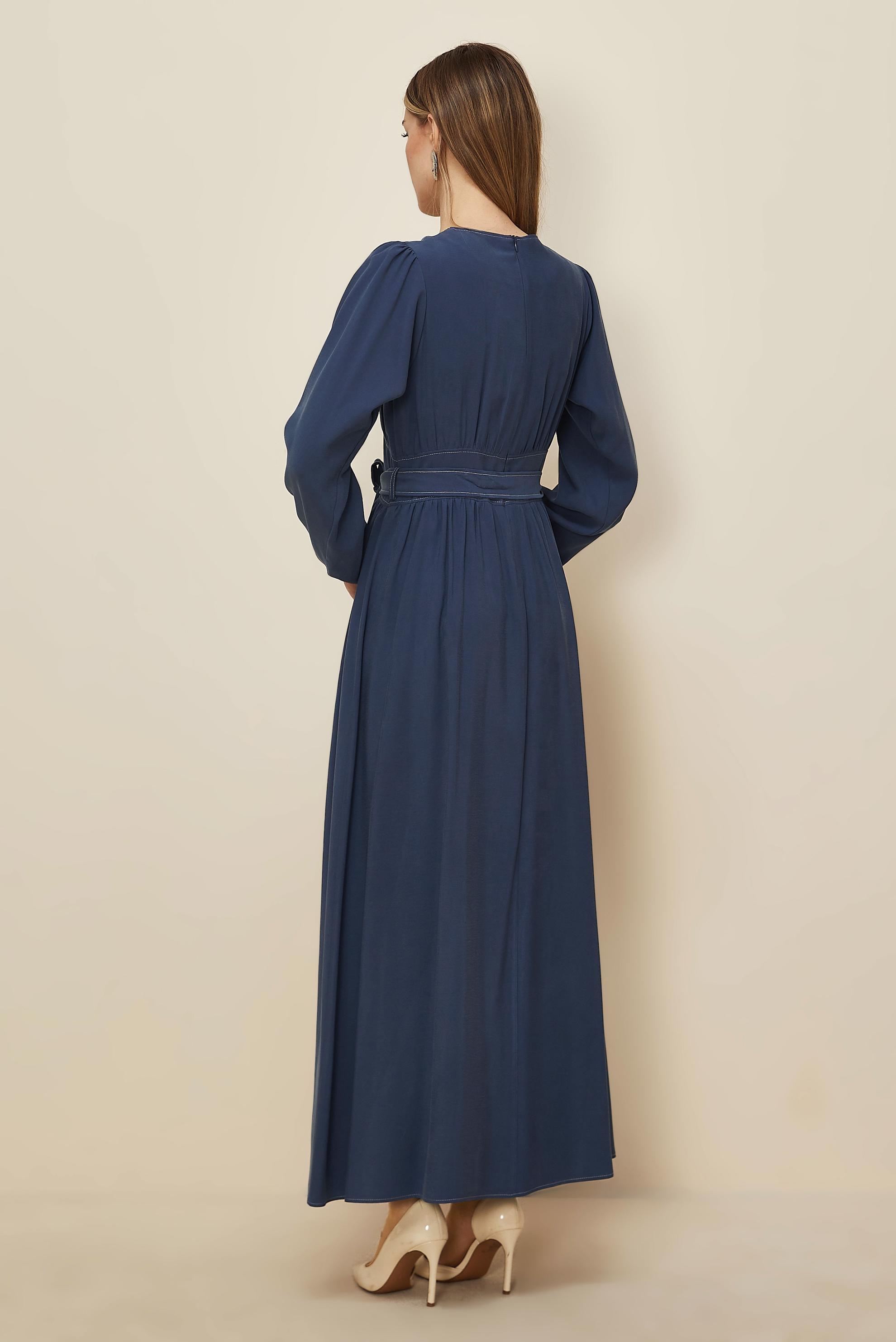 Tesettür giyim LACİVERT KUŞAKLI ELBİSE 46047