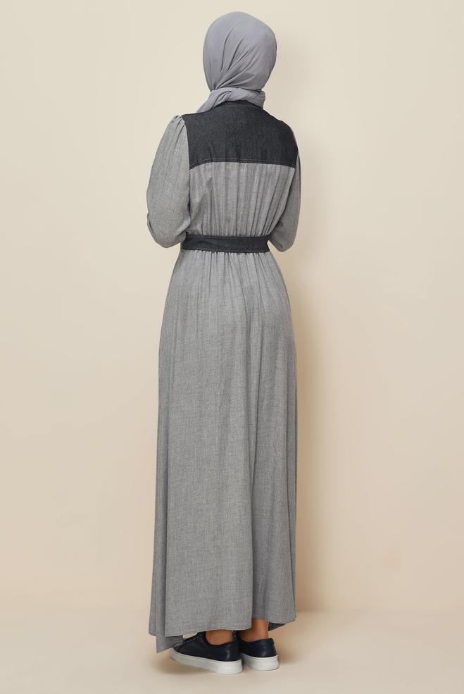 Tesettür giyim GRİ 46052 ARENDAL 70037 ELBİSE 38-44 TEK42 - ALVİNA