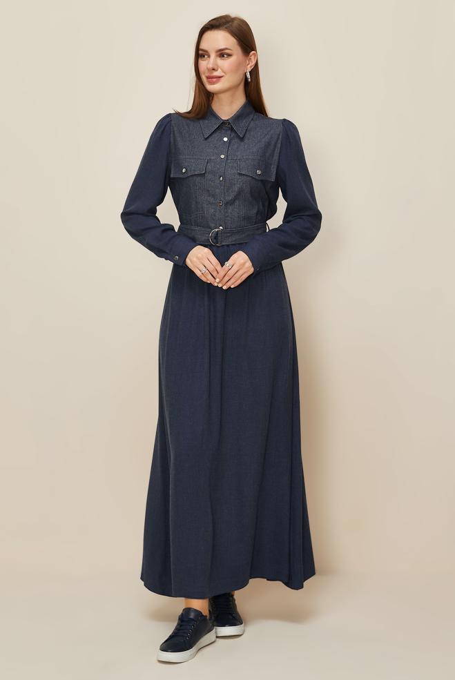 Tesettür giyim LACİVERT 46052 ARENDAL 70037 ELBİSE 38-44 TEK42 - ALVİNA