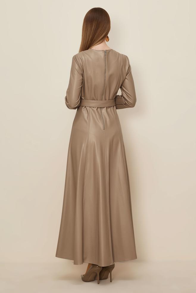 Tesettür giyim BEJ 46062 ZARA DERİ ELBİSE 38-44 TEK 40 - ALVİNA