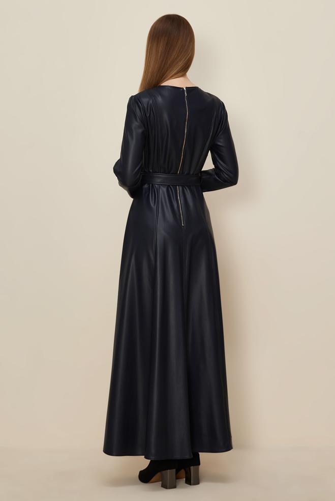Tesettür giyim LACİVERT 46062 ZARA DERİ ELBİSE 38-44 TEK 40 - ALVİNA