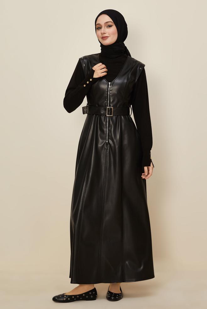 Tesettür giyim SİYAH 46083 ZARA DERİ JİLE 38-44 TEK 40 - ALVİNA