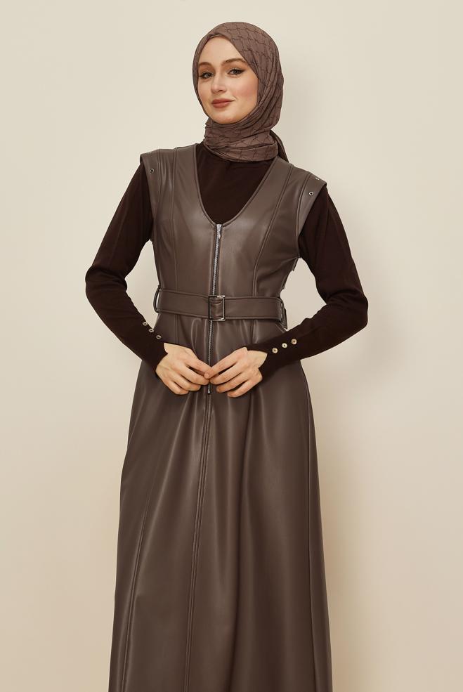 Tesettür giyim KAHVE 46083 ZARA DERİ JİLE 38-44 TEK 40 - ALVİNA