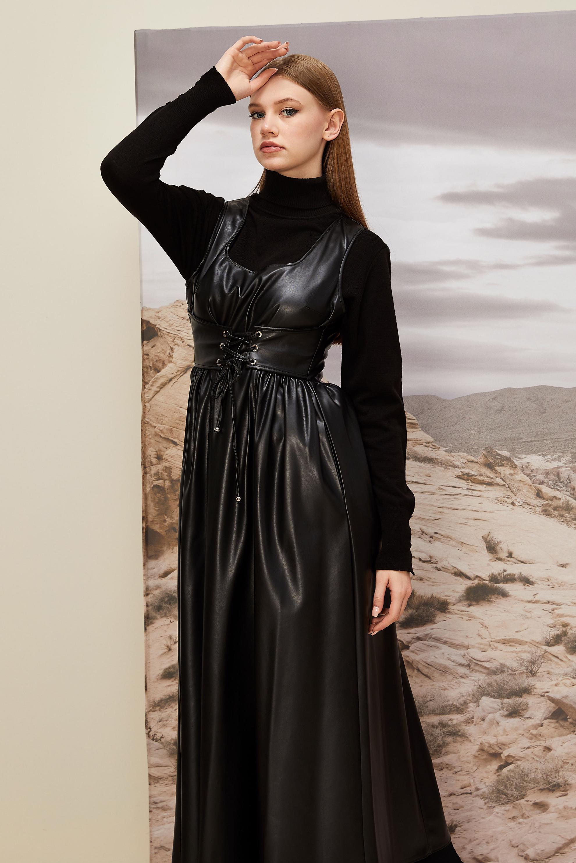 Hijab clothing BLACK 46092 ZARA DERİ JİLE 38-42