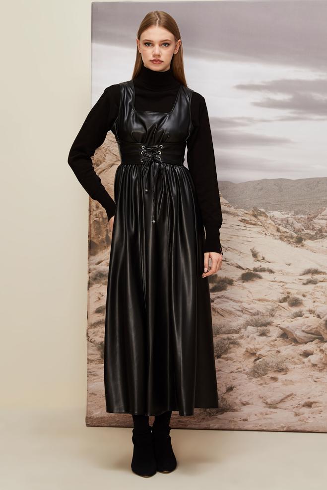 Hijab clothing BLACK 46092 ZARA DERİ JİLE 38-42 - ALVİNA