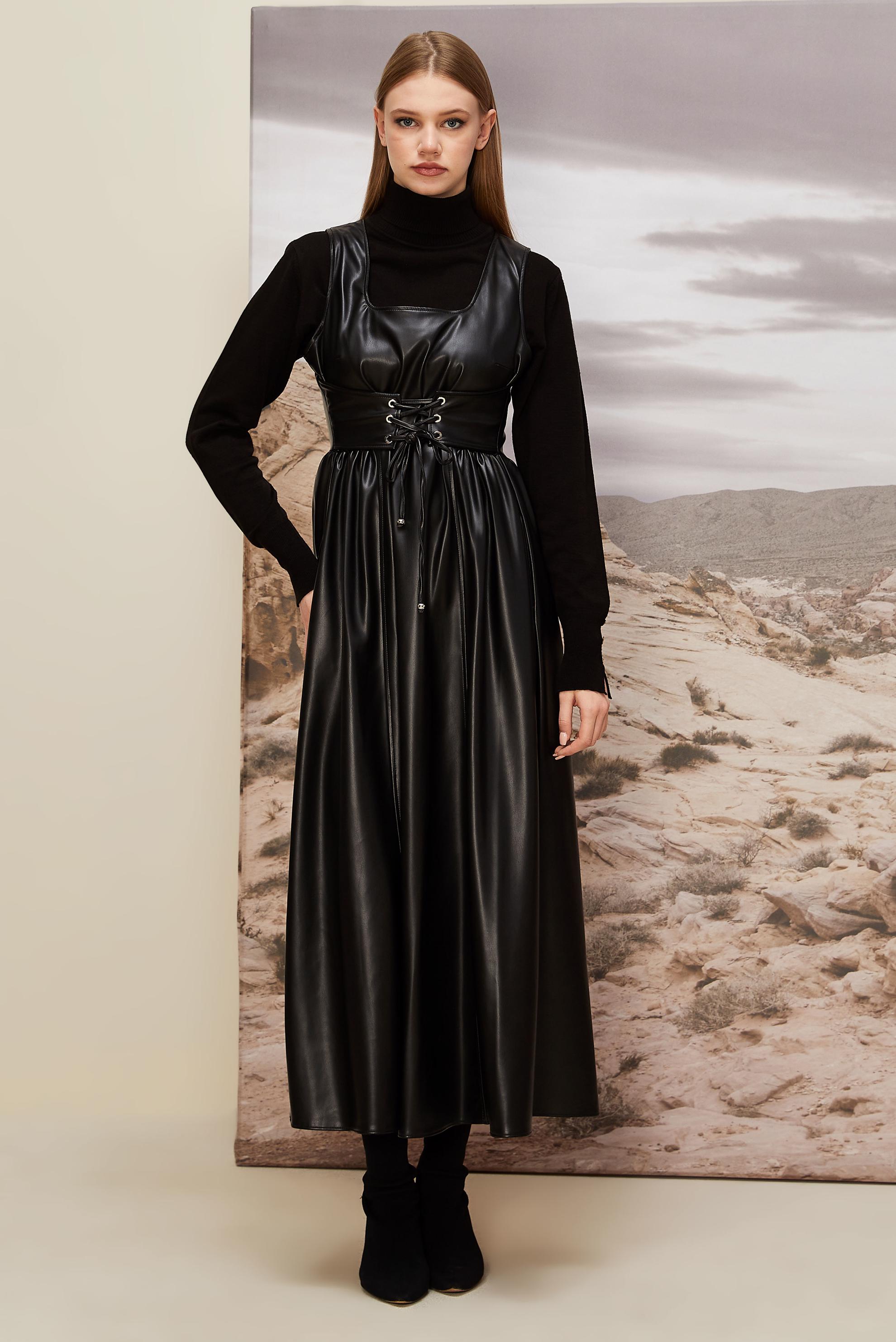 Hijab clothing BLACK 46092 ZARA DERİ JİLE 38-42