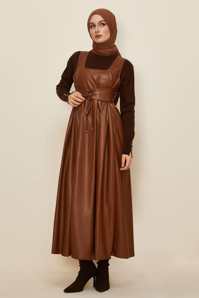 Tesettür giyim TABA 46092 ZARA DERİ JİLE 38-42 TEK 40 - ALVİNA