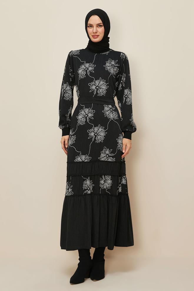 Hijab clothing BLACK 46100 1876 DES.ELBİSE 38-46 - ALVİNA