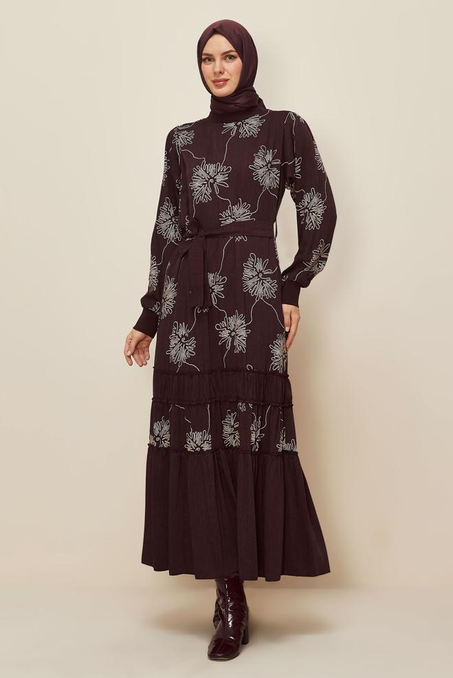 Hijab clothing CLARET RED 46100 1876 DES.ELBİSE 38-46 - ALVİNA