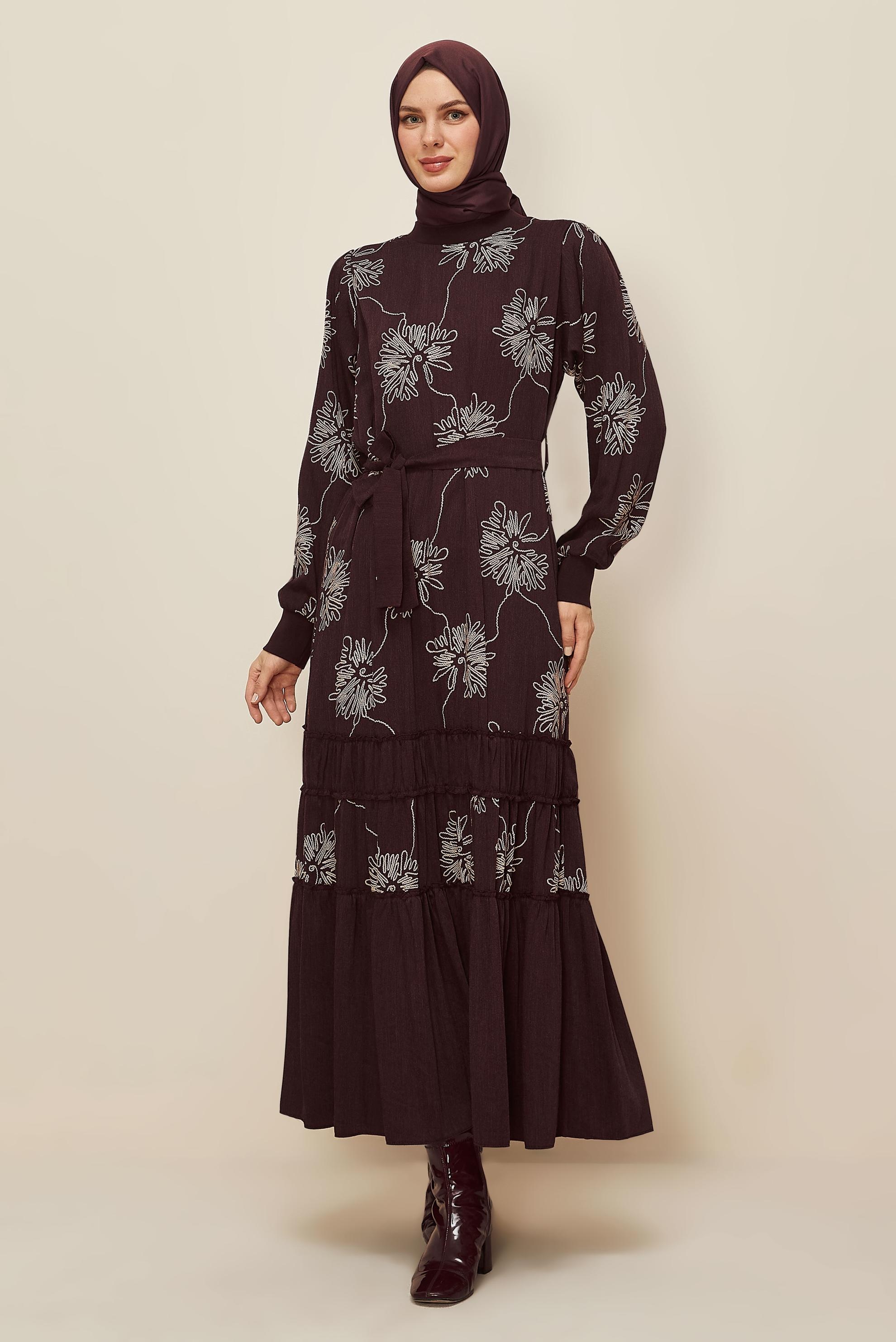 Hijab clothing CLARET RED 46100 1876 DES.ELBİSE 38-46