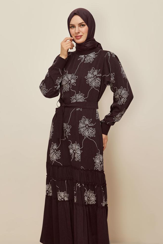 Hijab clothing CLARET RED 46100 1876 DES.ELBİSE 38-46 - ALVİNA