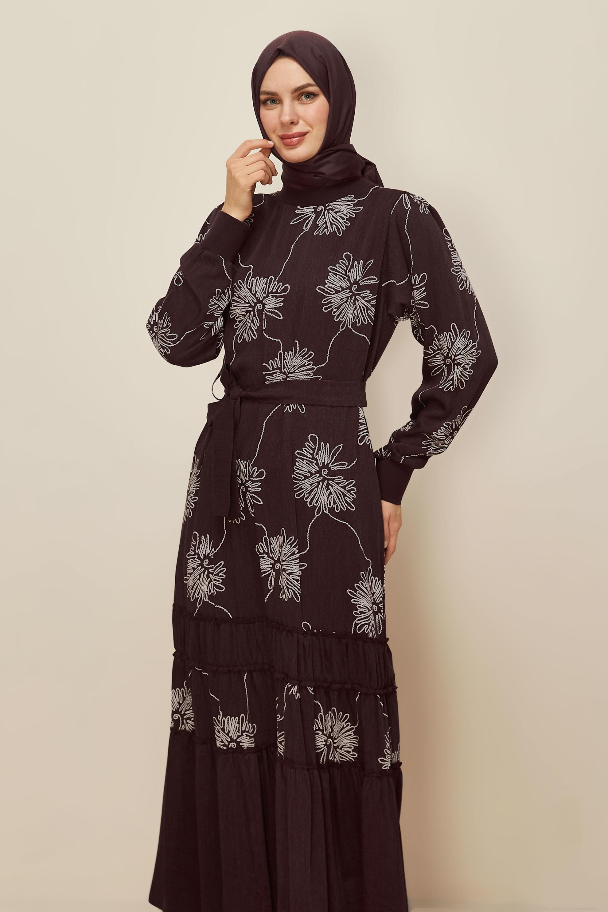 Hijab clothing CLARET RED 46100 1876 DES.ELBİSE 38-46