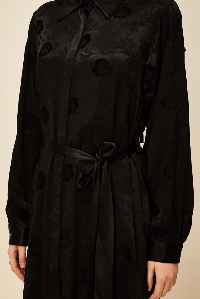 Vêtements hijab NOIR ROBE JACQUARD CEINTURÉE 46106 - ALVİNA