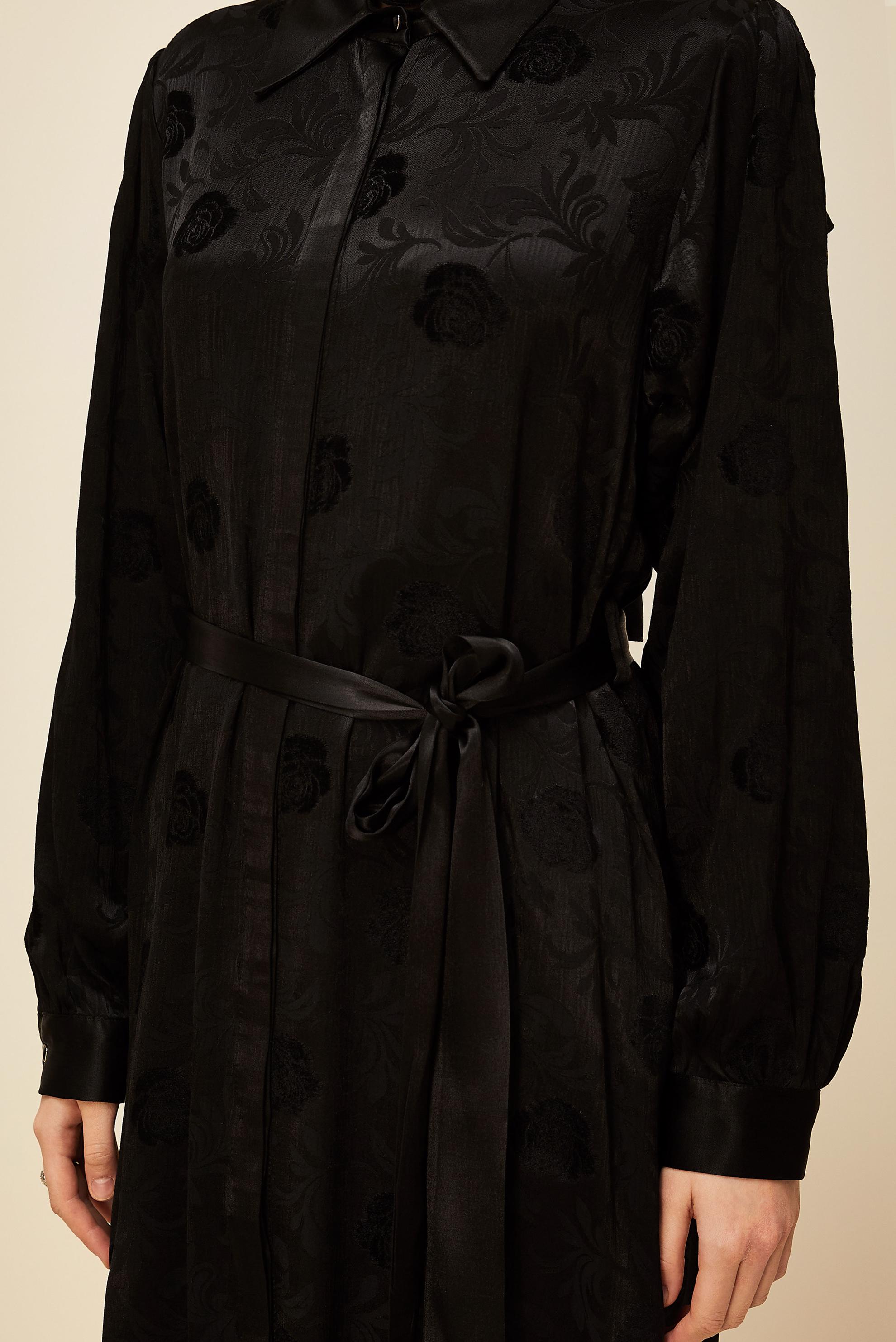 Tesettür giyim SİYAH KUŞAKLI JAKAR ELBİSE 46106