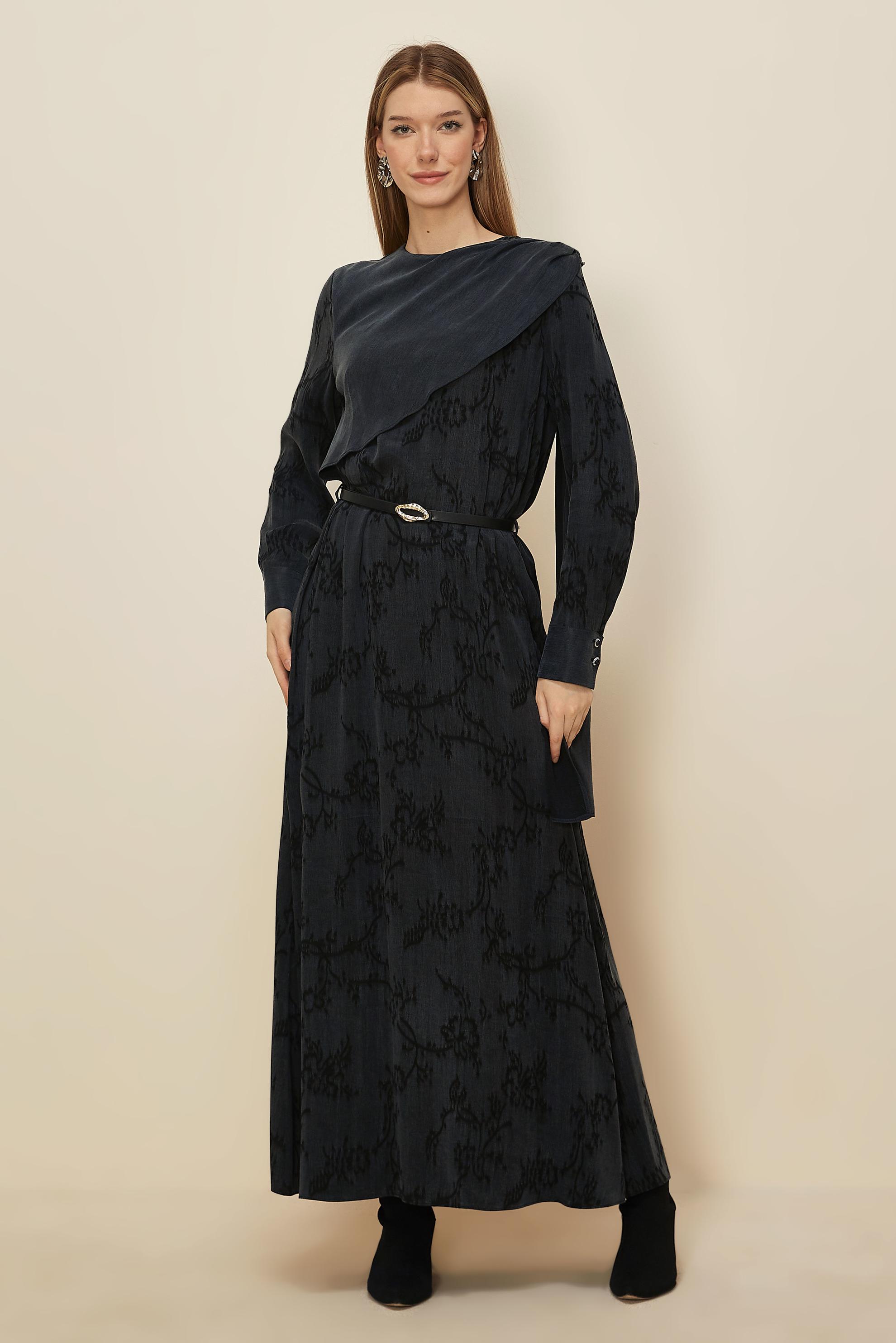 Hijab clothing BLACK SHAWL DETAILED DRESS 46112