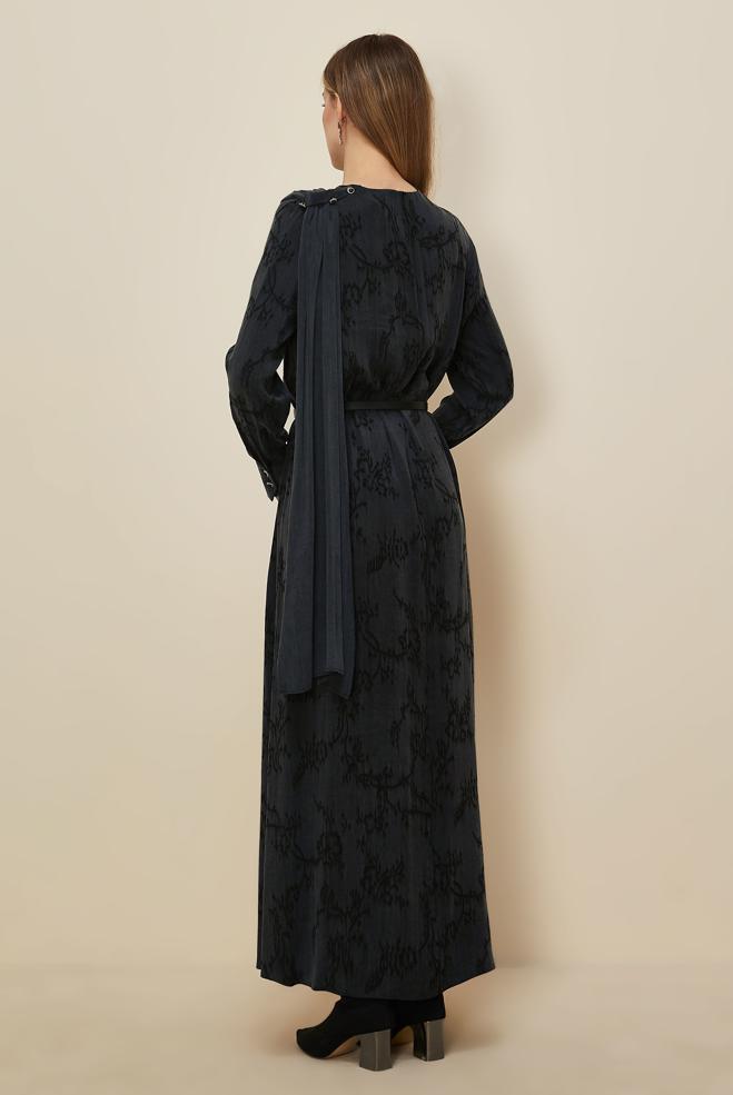 Hijab clothing BLACK SHAWL DETAILED DRESS 46112 - ALVİNA