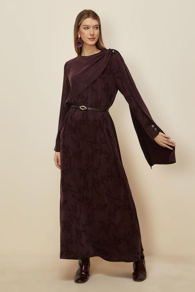 Hijab clothing CLARET RED SHAWL DETAILED DRESS 46112 - ALVİNA