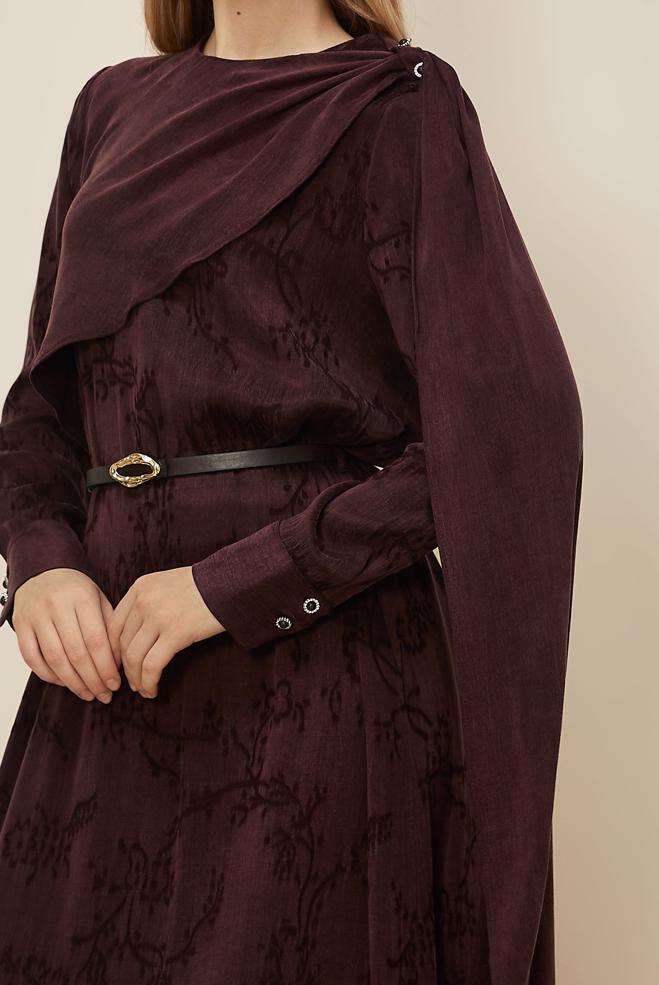 Hijab clothing CLARET RED SHAWL DETAILED DRESS 46112 - ALVİNA