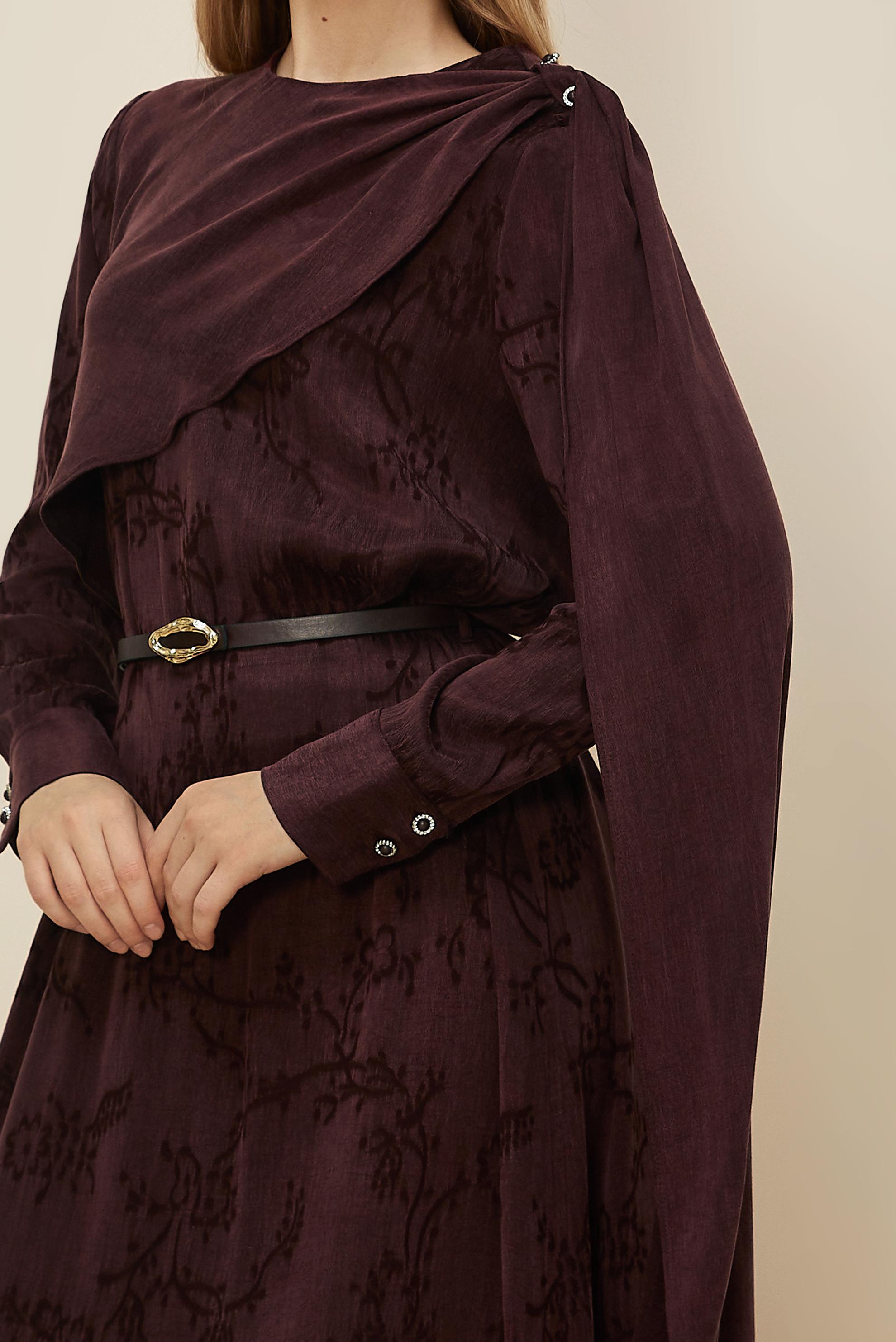 Hijab clothing CLARET RED SHAWL DETAILED DRESS 46112