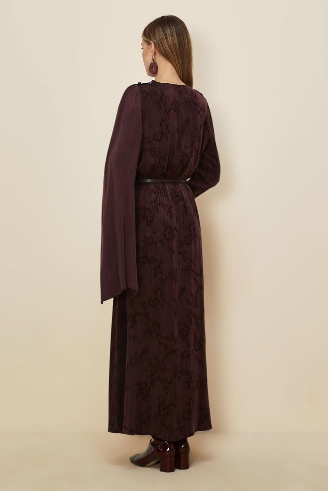Hijab clothing CLARET RED SHAWL DETAILED DRESS 46112 - ALVİNA