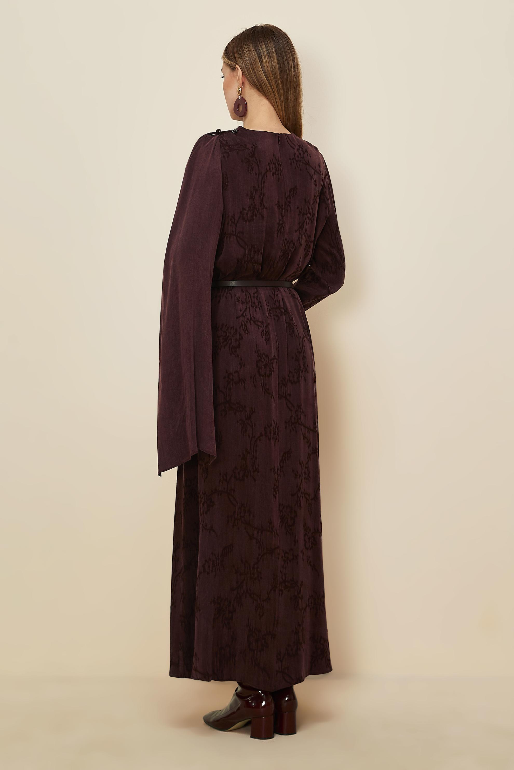 Hijab clothing CLARET RED SHAWL DETAILED DRESS 46112