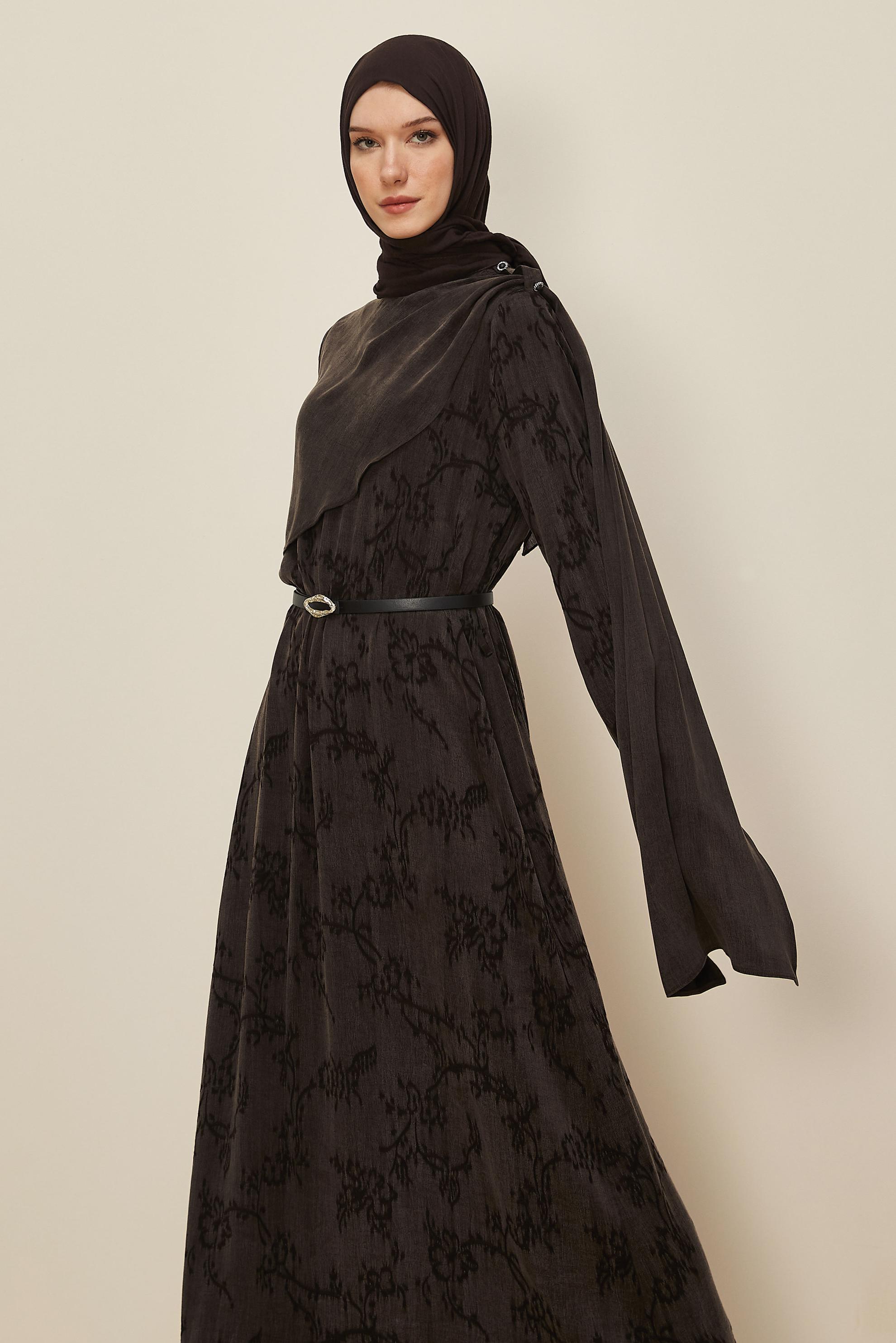 Hijab clothing BROWN SHAWL DETAILED DRESS 46112