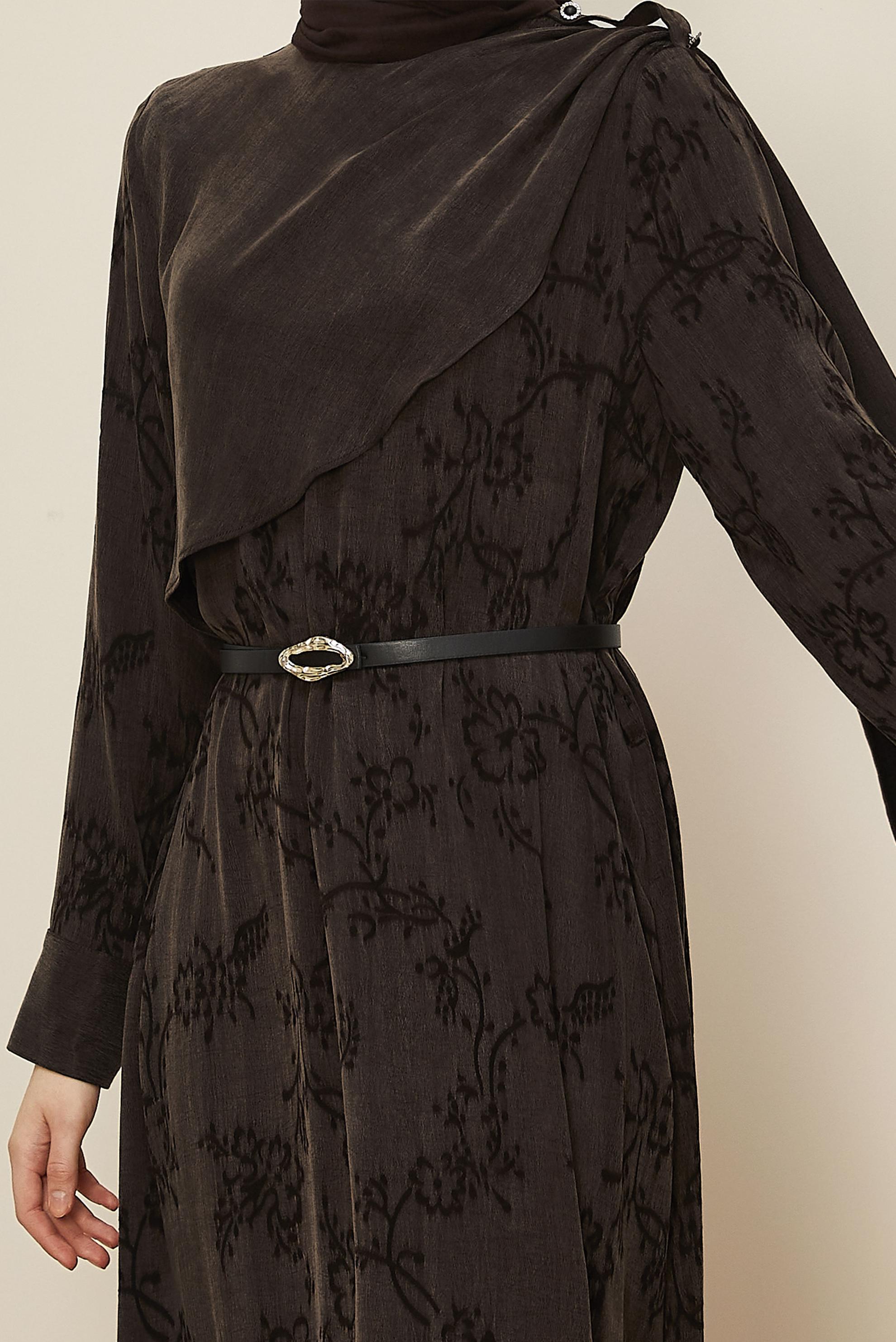 Hijab clothing BROWN SHAWL DETAILED DRESS 46112